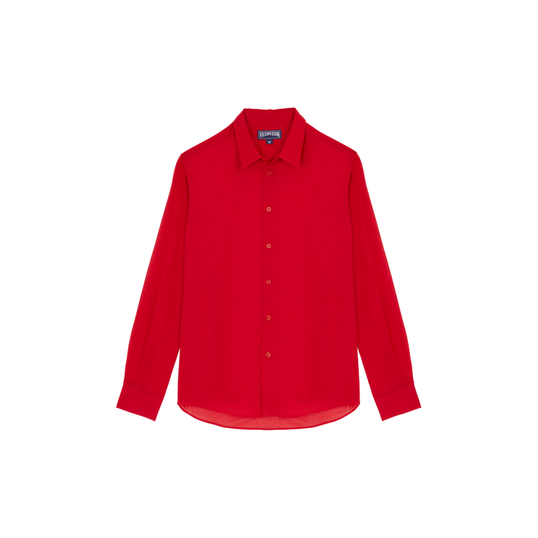 Vilebrequin Cotton Voile Lightweight Shirt Solid - Caracal - Red - Size M