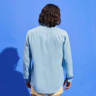 Men Linen Mineral Dye Shirt Solid Source back worn view