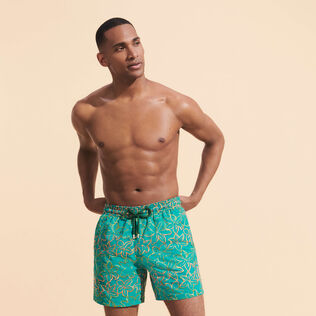 Men Swim Trunks Embroidered Raiatea - Limited Edition Emerald front worn view