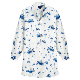 Vestido camisero de lino con estampado Herbier para mujer Off white vista frontal