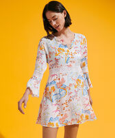 Women Short Dress Peaceful Trees White front worn view
