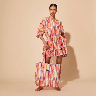 Robe courte à volants en coton et en soie femme Ikat Flowers Multicolore vue de détail 1