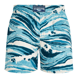 Maillot de bain court stretch homme Wave - Vilebrequin x Maison Kitsuné Bleu vue de dos