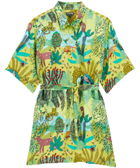 Vestido camisero de lino con estampado Jungle Rousseau para mujer Jengibre vista frontal