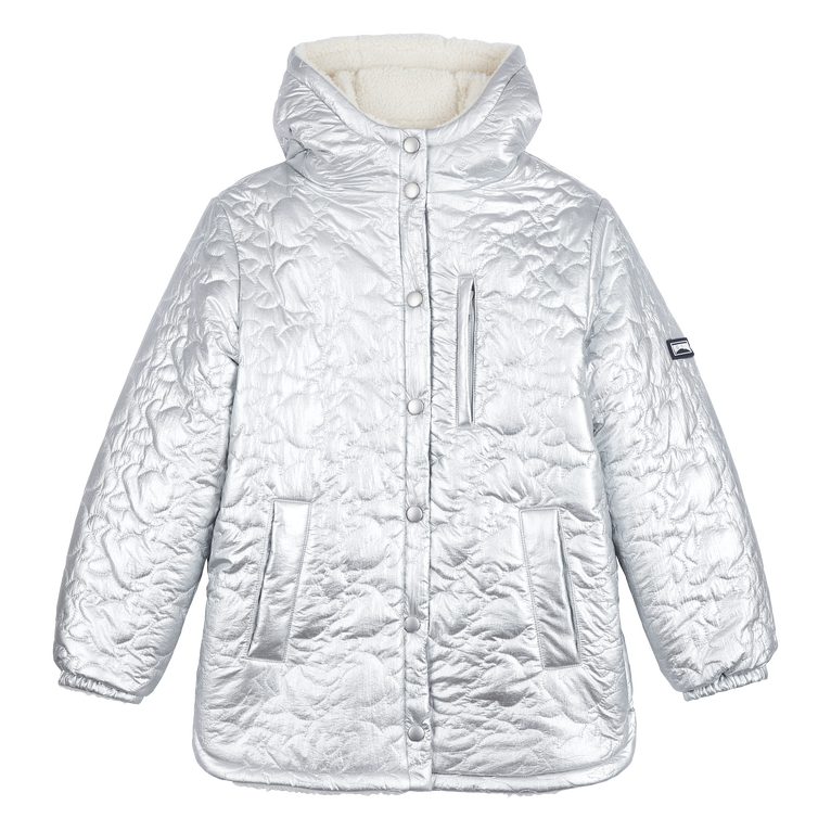 Girls Long Hooded Jacket Quilted Turtles - Groovy - Grey