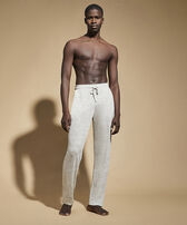 Unisex Linen Jersey Pants Solid Lihght gray heather men front worn view