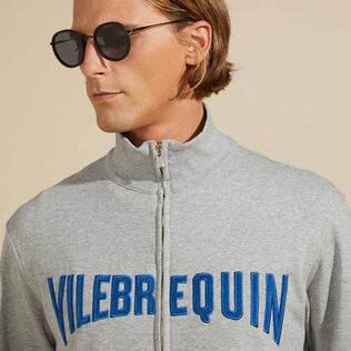Velvet Sweatshirt mit Frontreißverschluss und aufgesticktem Logo für Herren Graumeliert Details Ansicht 2