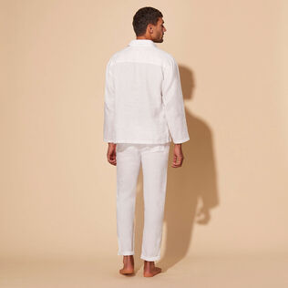 Men Linen Vareuse Shirt Solid White back worn view