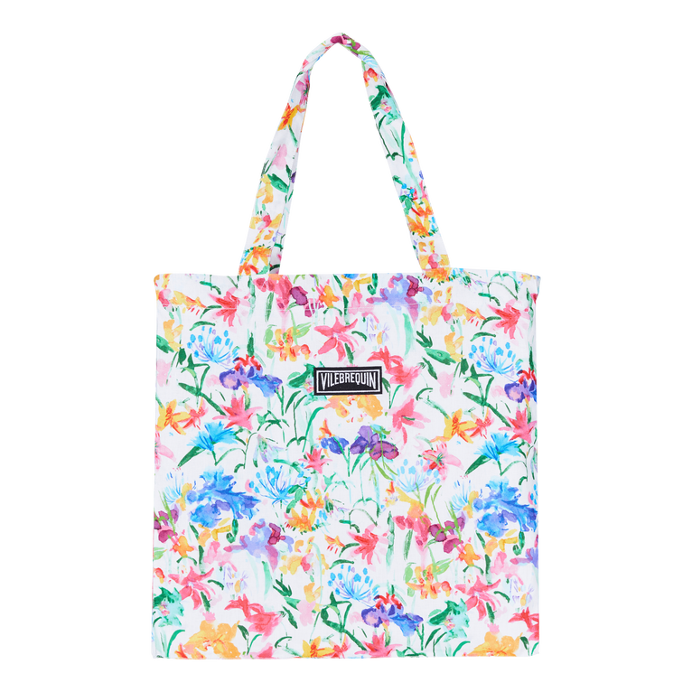 Unisex Linen Beach Bag Happy Flowers - Beach Bag - Babel - White - Size OSFA - Vilebrequin