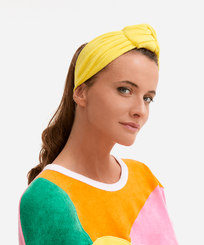 Bandeau pour cheveux femme en éponge - Vilebrequin x JCC+ - Edition limitée Cedrat vue portée de face