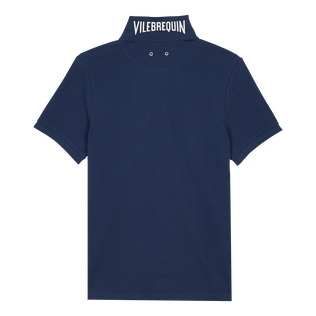 Men Organic Cotton Pique Polo Shirt Solid Navy back view