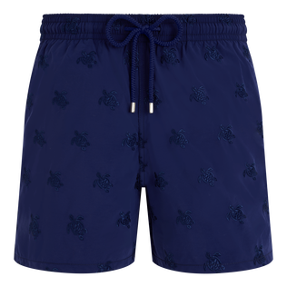 Men Swim Trunks Embroidered Micro Ronde des Tortues Diagonale - Limited Edition Midnight front view