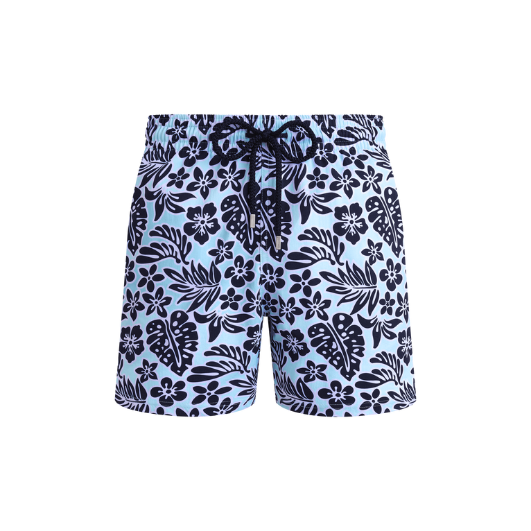 Vilebrequin Men Stretch Short Swim Shorts Jungle Leaves - Moorise - Blue - Size XL