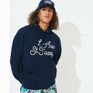 Men Hoodie Sweatshirt - Vilebrequin x Highsnobiety Navy front worn view