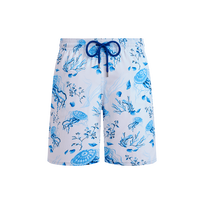 Men Long Stretch Swim Shorts Medusa and Shells White front view