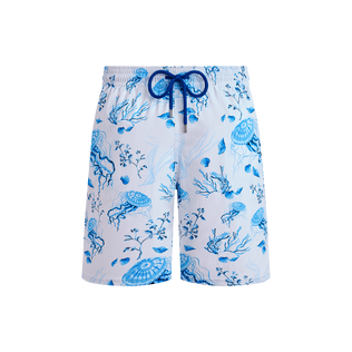 Men Long Stretch Swim Shorts Medusa and Shells White front view