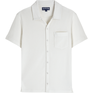 Camisa de bolos lisa en tejido terry unisex Blanco tiza vista frontal