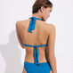 Women Halter Bikini Top Plumes Jacquard Calanque back worn view