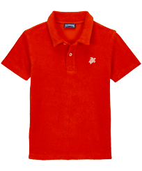 Boys Terry Polo Shirt Solid Poppy red front view