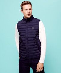 Doudoune sans manches Réversible Unisexe Blurred Turtles Bleu marine vue portée de face homme