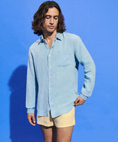 Men Linen Mineral Dye Shirt Solid Source front worn view