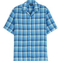 Men Bowling Shirt Checks - Vilebrequin x The Beach Boys Navy front view