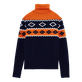 Men Wool Turtleneck Jacquard Sweater Navy back view