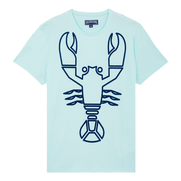 Men Organic Cotton T-shirt Placed Flocked Lobster - Thom - Blue - Size M - Vilebrequin