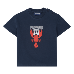 Baby Organic Cotton T-shirt Graphic Lobsters Navy front view