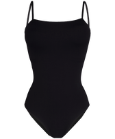 Women Crossed Back Straps One-piece Swimsuit Solid Black front view