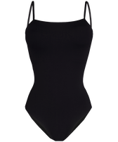 Bañador de una sola pieza en color liso con tirantes cruzados en la espalda para mujer Negro vista frontal