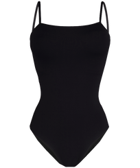 Women Crossed Back Straps One-piece Swimsuit Solid Black front view