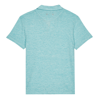 Polo en punto de lino de color liso para hombre Lazuli blue heather vista trasera