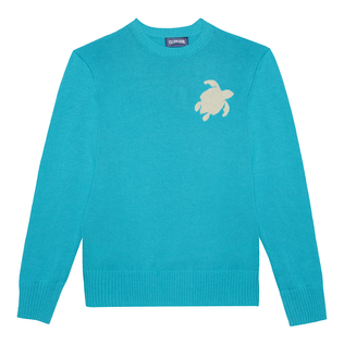 Men Cotton and Cashmere Crewneck Sweater Turtle Tropezian blue front view