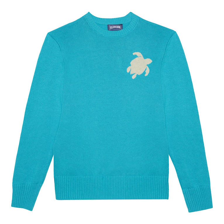 Men Cotton And Cashmere Crewneck Sweater Turtle - Pullover - Rayol - Blue - Size XXL - Vilebrequin