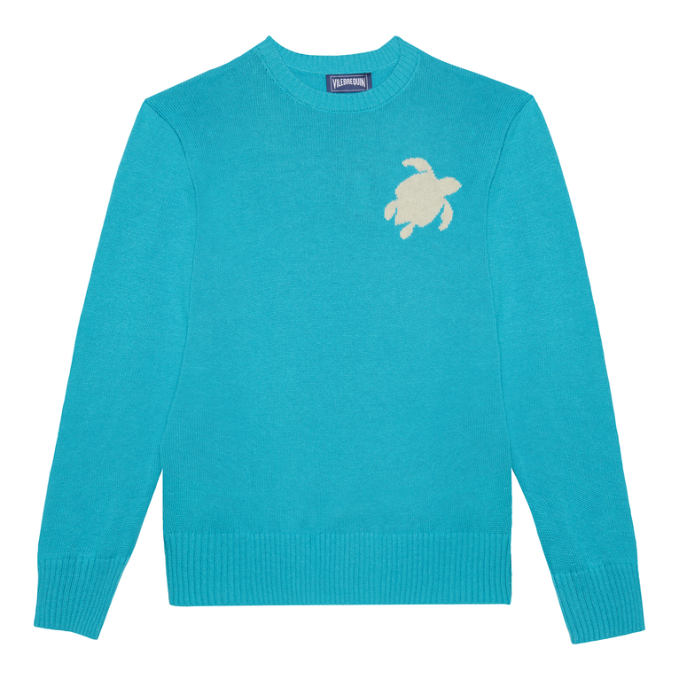 Men Cotton And Cashmere Crewneck Sweater Turtle - Rayol - Blue - Size XXL - Vilebrequin