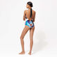 Maillot de bain décolleté une pièce femme Envoûtement - Vilebrequin x Deux femmes noires Purple blue vue portée de dos