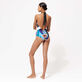 Women One-piece Halter Swimsuit Envoûtement - Vilebrequin x Deux Femmes Noires Purple blue back worn view