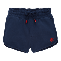 Pantalones cortos de algodón de color liso para niña Azul marino vista frontal
