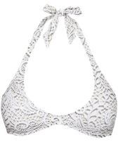 Women Rounded Neckline Bikini Top Dentelles White front view