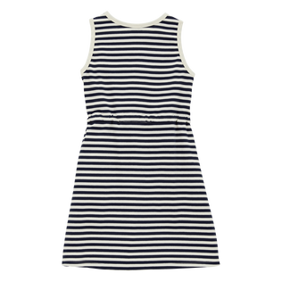 Girls Organic Cotton Striped Tank Dress Navy / white back view