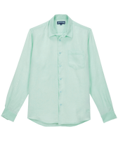 Men Linen Mineral Dye Shirt Solid Water green front view