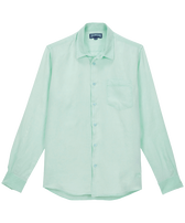 Camisa de lino lisa para hombre Agua verde vista frontal