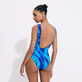 Women One-piece Swimsuit Les Draps Froissés Neptune blue back worn view