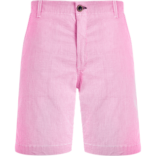 Bermuda en coton rayé homme Seersucker  Rose vue de face