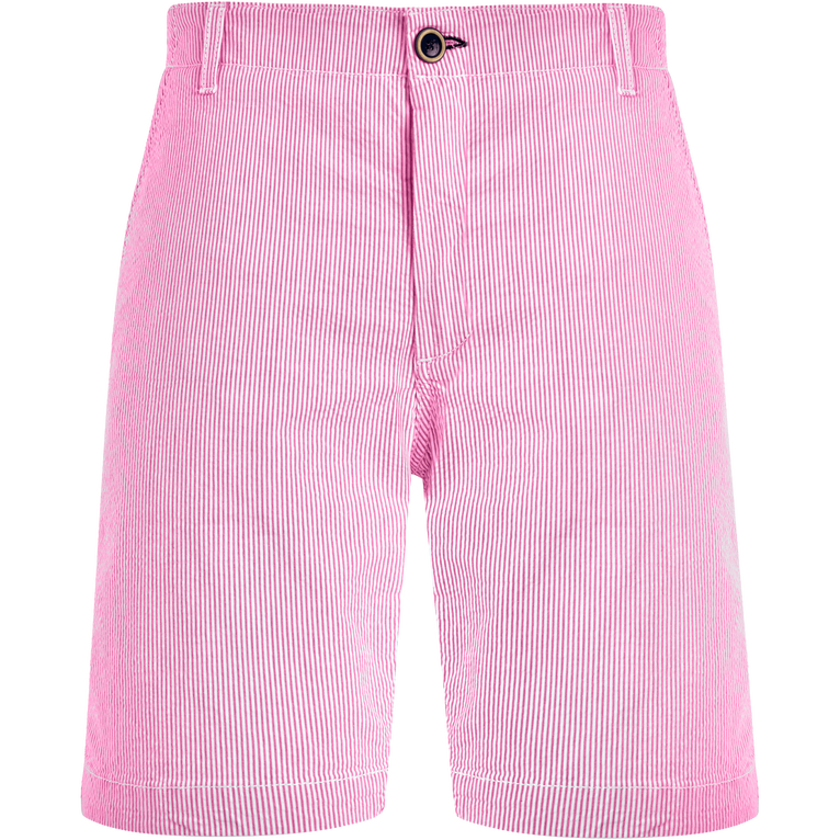 Men Cotton Bermuda Shorts Seersucker - Ponche - Pink