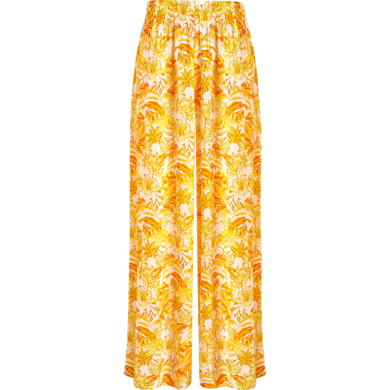 Women Large Viscose Pants Tahiti Flowers - Line - Yellow - Size XS - Vilebrequin