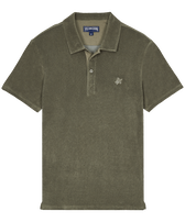 Men Organic Cotton Terry Polo Solid Olivier front view