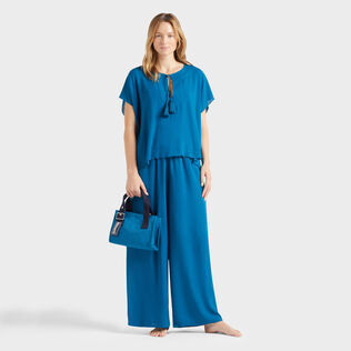 Pantalones de viscosa de pernera ancha para mujer Peacock detalles vista 1