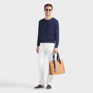 Men Merino Wool Cashmere Silk Crewneck Sweater Navy details view 1